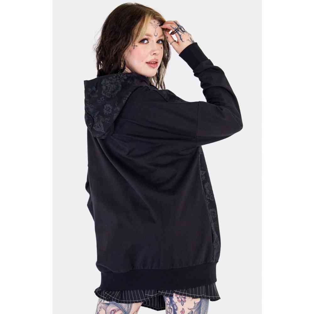Jawbreaker - Skull And Flower Oversized Gothic Hoodie - Black